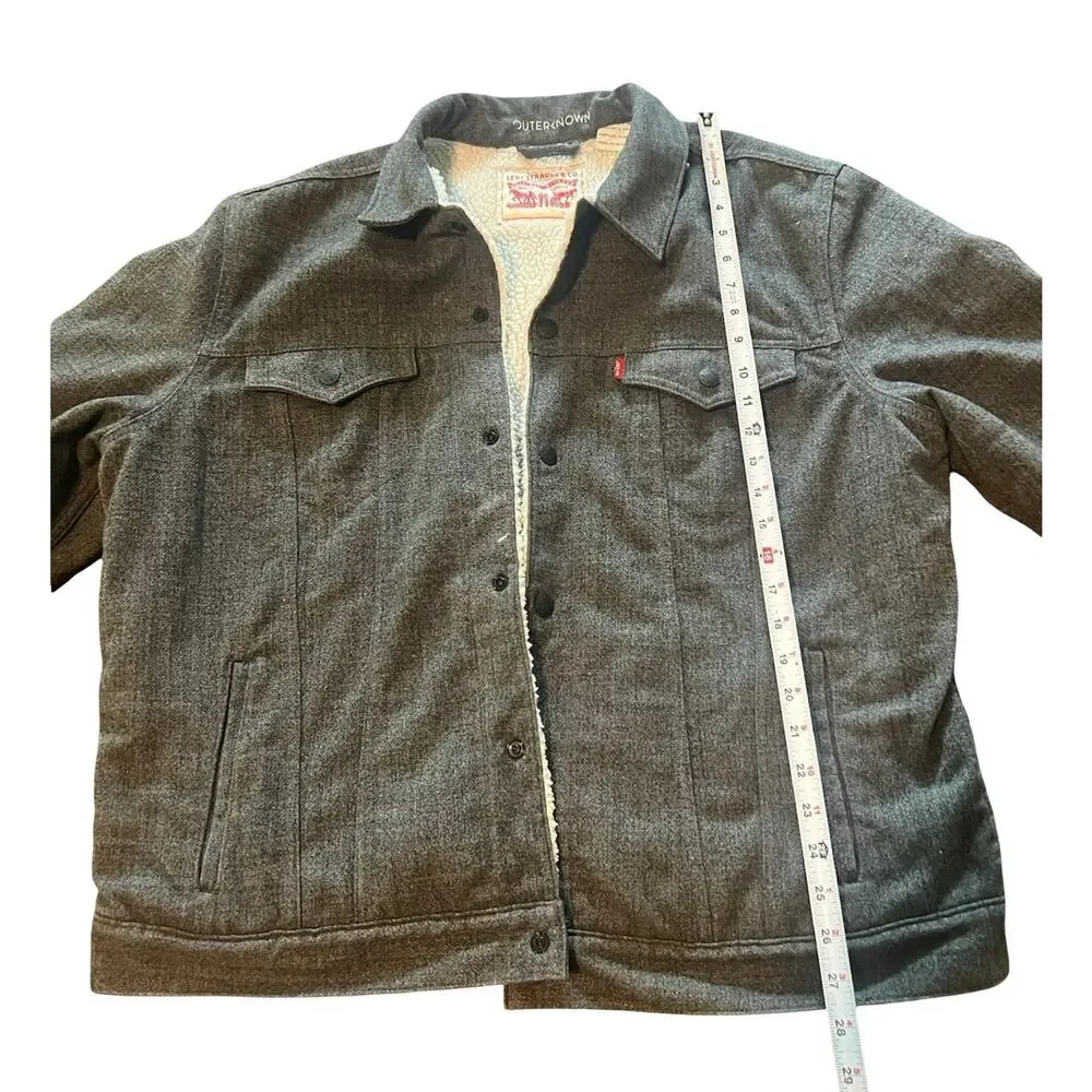 Levis x Outerknown Sherpa Trucker Jacket Mens XXL Gray Fleece Lined Snap